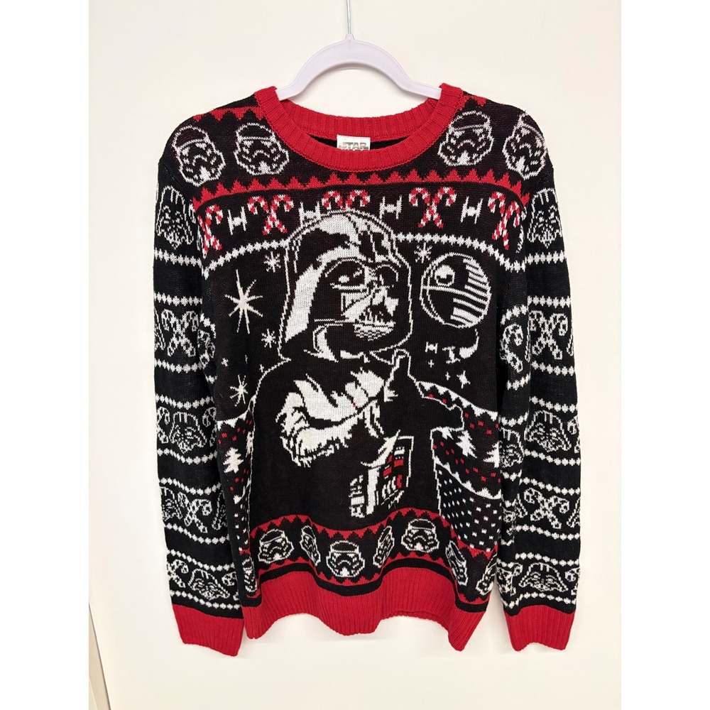 Geekcore Ugly Christmas Knit Sweater Darth Vader Death Star Wars Men Size M